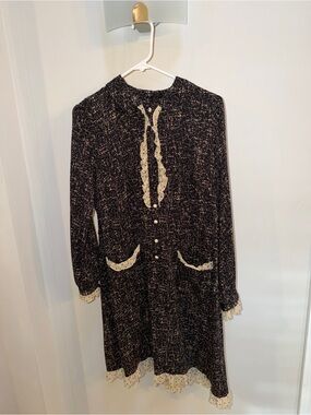 Leona Edminston Black Dress with Cream Speckle Print